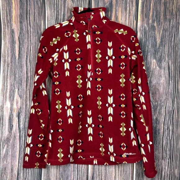 Eddie Bauer Quarter Zip Aztec Print Pullover Fleece Red Women's Size XS - Picture 1 of 9